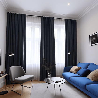 Tab Blue Back Royal Blue Linen Blackout Back Tab Curtains - Custom Sizes: 63