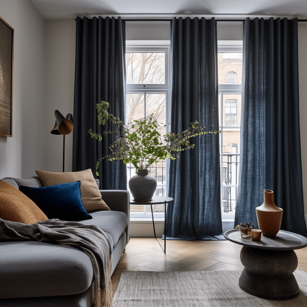 Tab Blue Back Royal Blue Linen Back Tab Curtains - Custom Sizes: 63