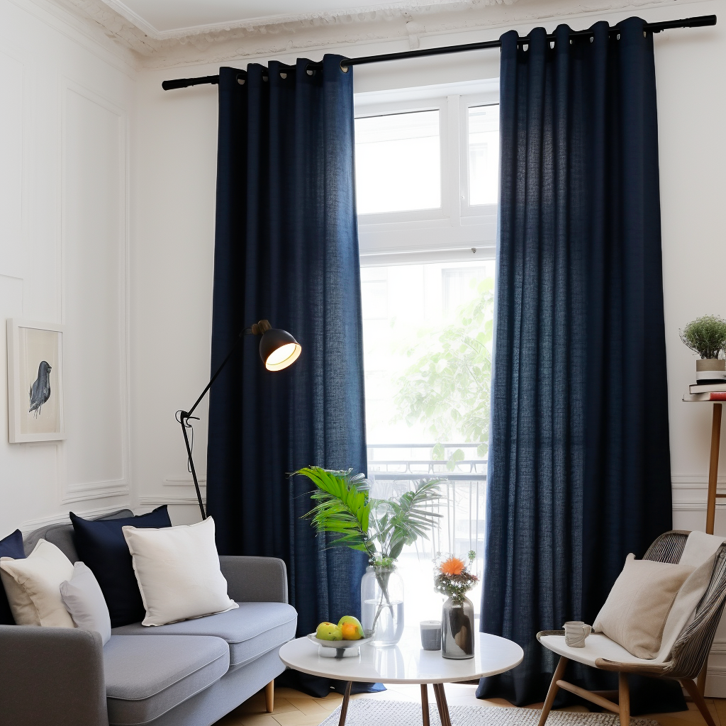 Royal Blue Linen Grommet Curtain Panel - Custom Width and Length, Color: Royal Blue