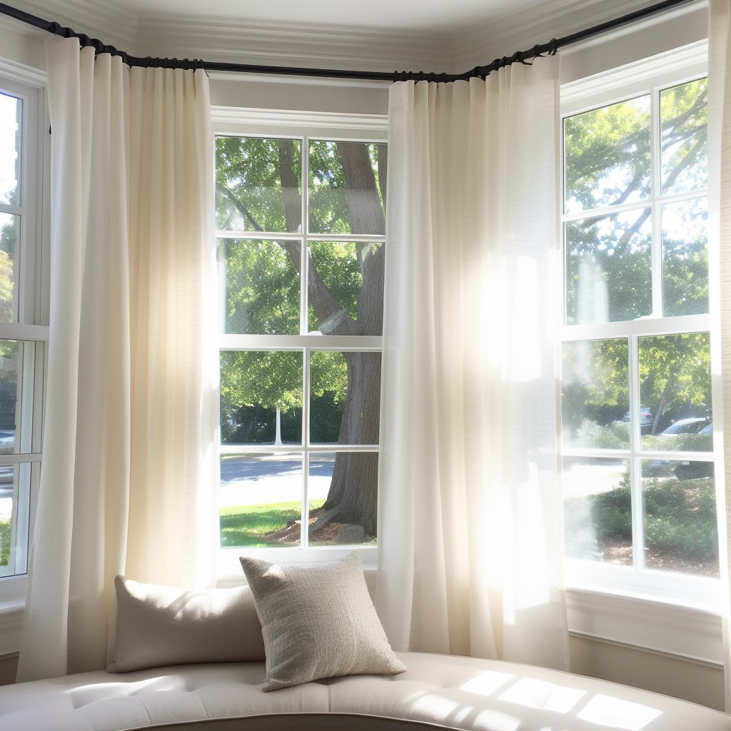 S-fold Sheer Linen Bay Window Curtain Panel - Suitable for Rings, Hooks and Tracks, Color: Off-White
