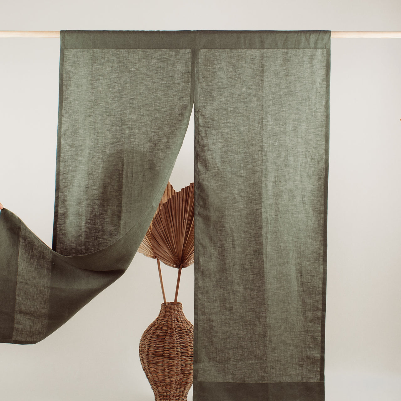 Linen Noren Curtains, Color:Sage
