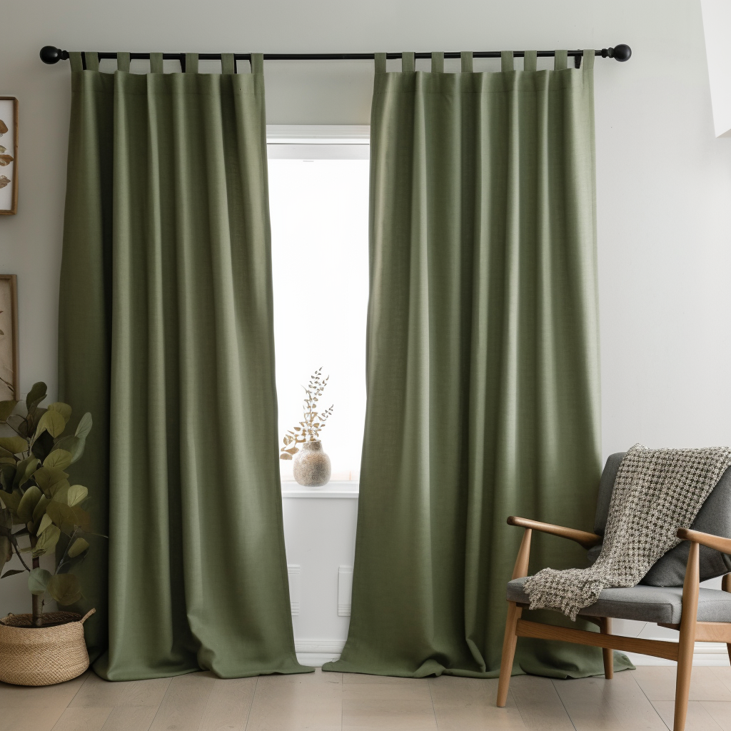  Sage Green Linen Tab Top Curtain Panel with Blackout Lining - Custom Width, Custom Length