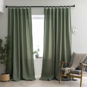 Sage Green Tab Top Linen Curtain with Cotton Lining - Privacy Linen Curtains with Custom Width and Length