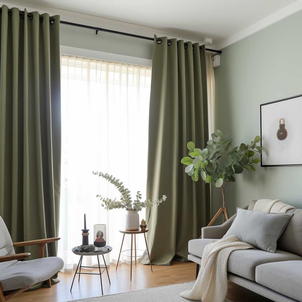 Sage Green Grommet Linen Curtain Panel with Blackout Lining - Custom Length, Custom Width