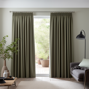 Sage Green Pencil Pleat Blackout Linen Curtain Panel - Heading for Rings and Hooks - Lined Linen Privacy Curtain