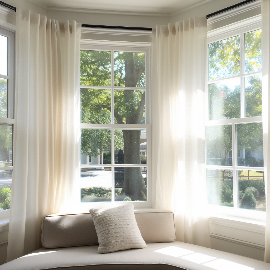 Sheer Linen Bay Window Curtain Panel with Back Tabs, Color: Off-White