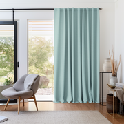 Sliding Door Blackout Linen Curtain With Back Tabs - Custom Width and Length, Color: Aquamarine