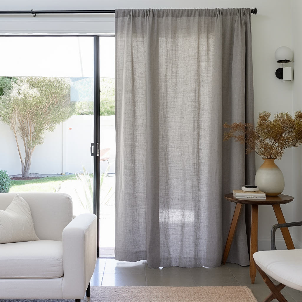 Sliding Door Linen Curtain with Rod Pocket - Unlined or With Lining - Custom Width and Length, Color: Stone Grey