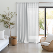 Sliding Door Linen Curtain with Rod Pocket - Unlined or With Lining - Custom Width and Length, Color: White
