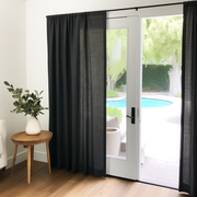 Sliding Door Linen Curtain with Rod Pocket - Unlined or With Lining - Custom Width and Length, Color: Black 
