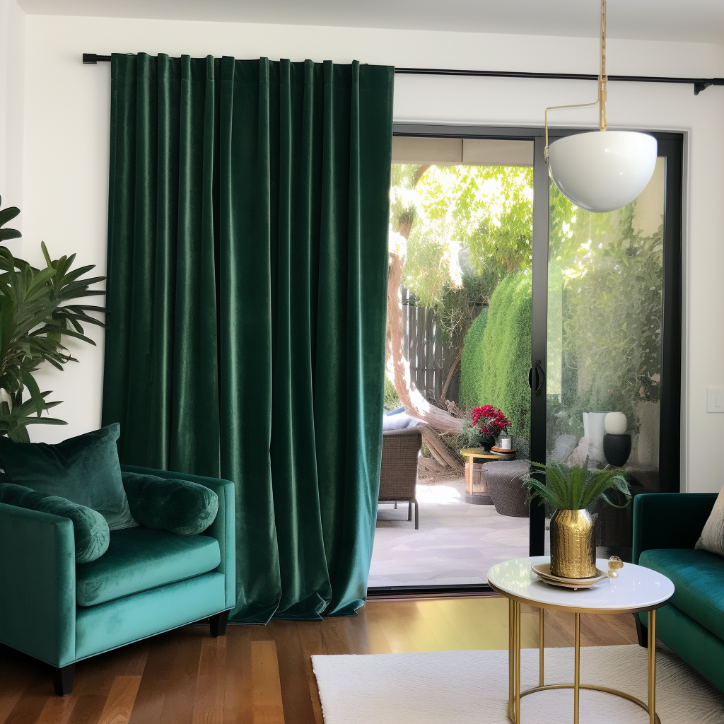 Sliding Door Velvet Blackout Curtain with Back Tab - Custom Sizes and Colors, Color: Emerald Green