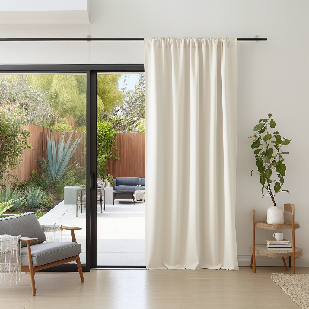 Sliding Door Blackout Linen Curtain with Rod Pocket - Custom Width and Length, Color: Off-White