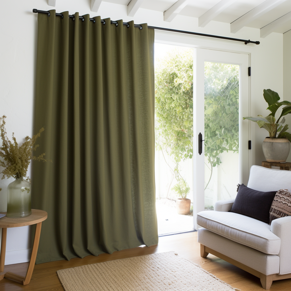 Sliding Door Linen Blackout Grommet Curtain Panel - Custom Width and Length, Color: Moss Green