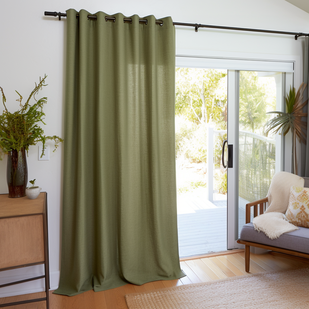 Sliding Door Linen Grommet Curtain Panel - Custom Width and Length, Color: Sage Green