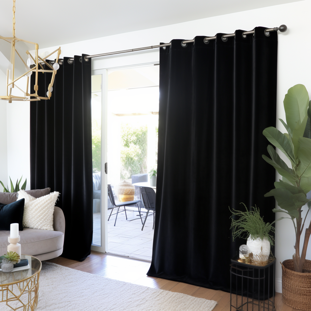 Sliding Door Velvet Blackout Grommet Curtain Panel - Custom Width and Length, Color: Black