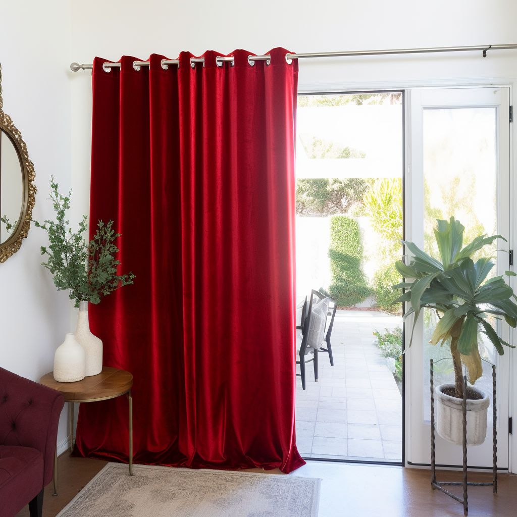 Sliding Door Velvet Blackout Grommet Curtain Panel - Custom Width and Length, Color: Classic Red