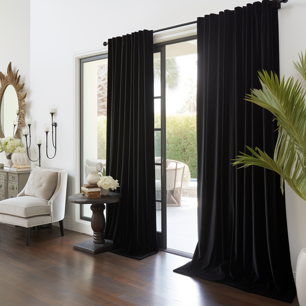 Sliding Door Velvet Curtain Panel with Back Tabs - Custom Width and Length, Color: Black