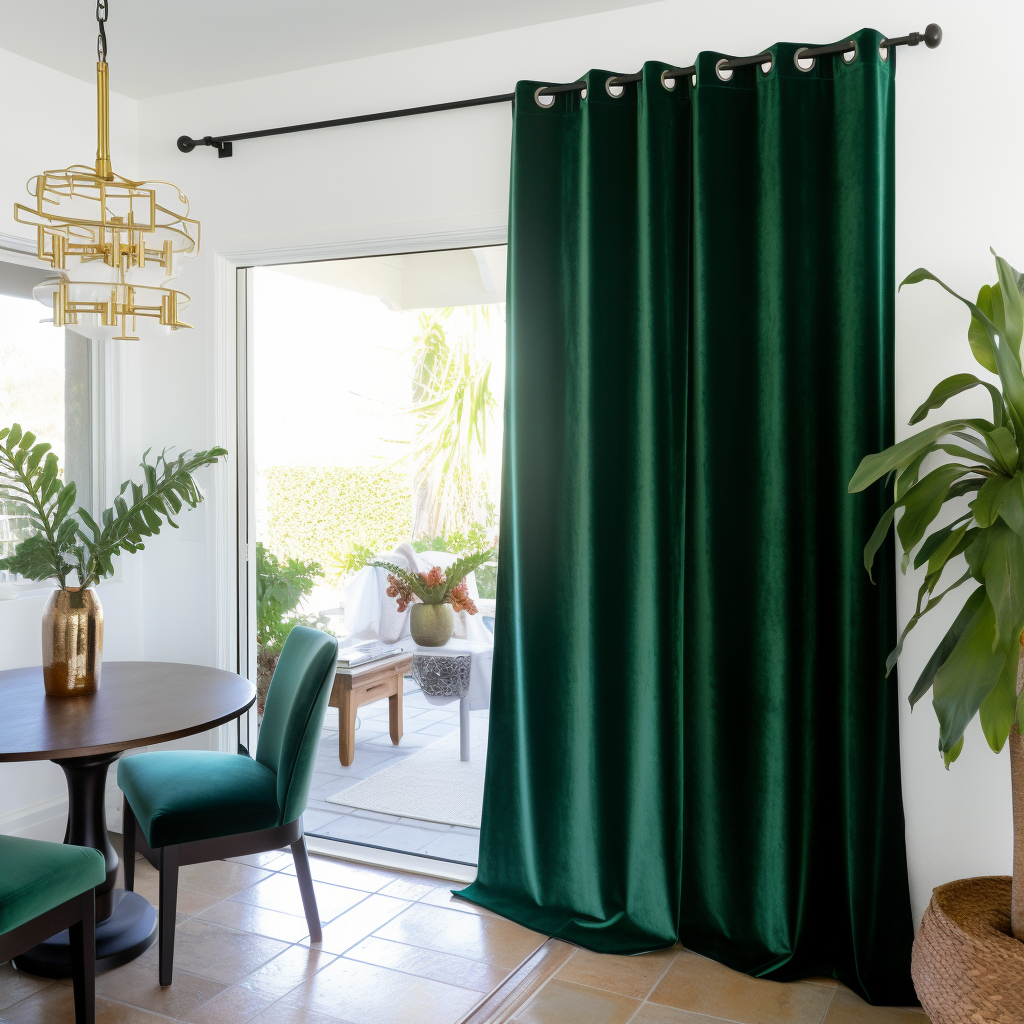 Sliding Door Velvet Grommet Curtain - Custom Sizes and Colors, Color: Emerald Green