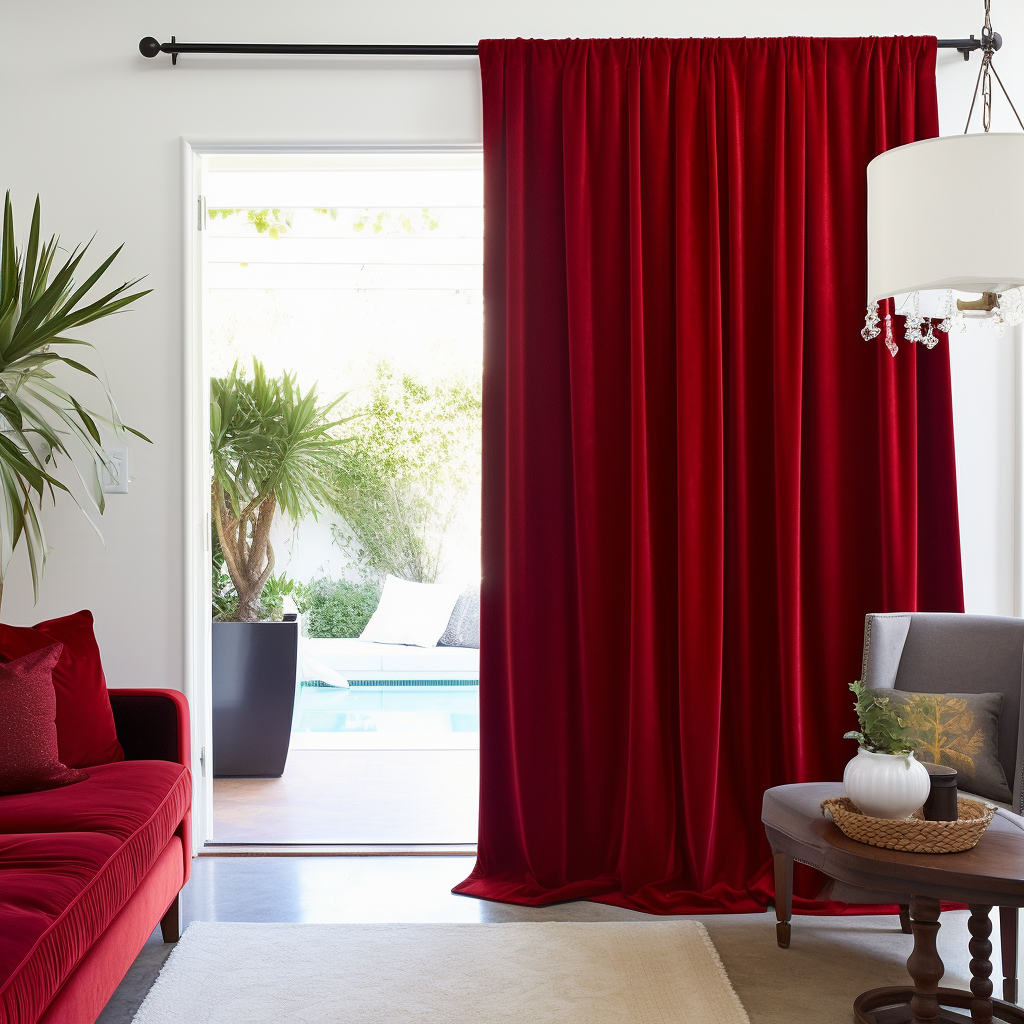 Sliding Door Velvet Blackout Rod Pocket Curtain - Custom Sizes and Colors, Color: Classic Red