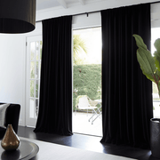 Sliding Door Velvet Rod Pocket Curtain Panel - Custom Color and Size, Color: Black