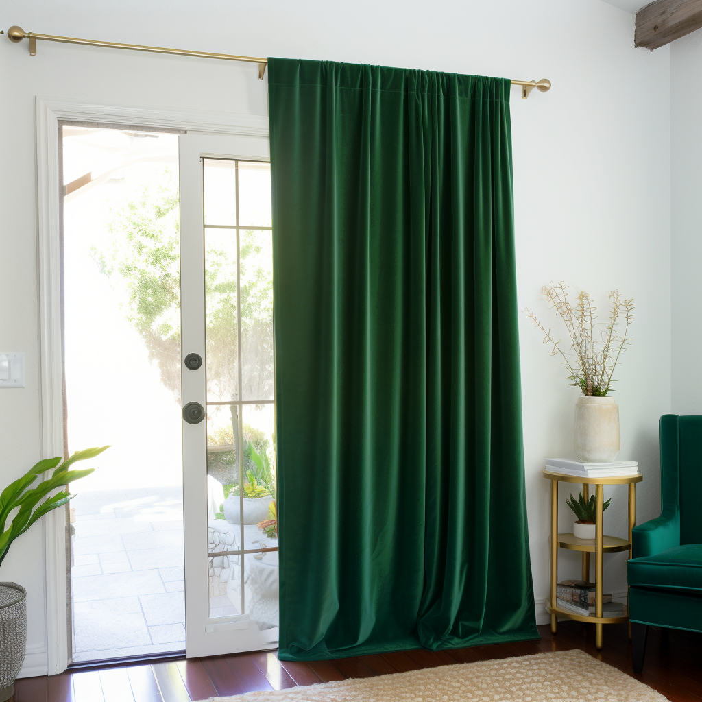 Sliding Door Velvet Rod Pocket Curtain Panel - Custom Color and Size, Color: Emerald Green