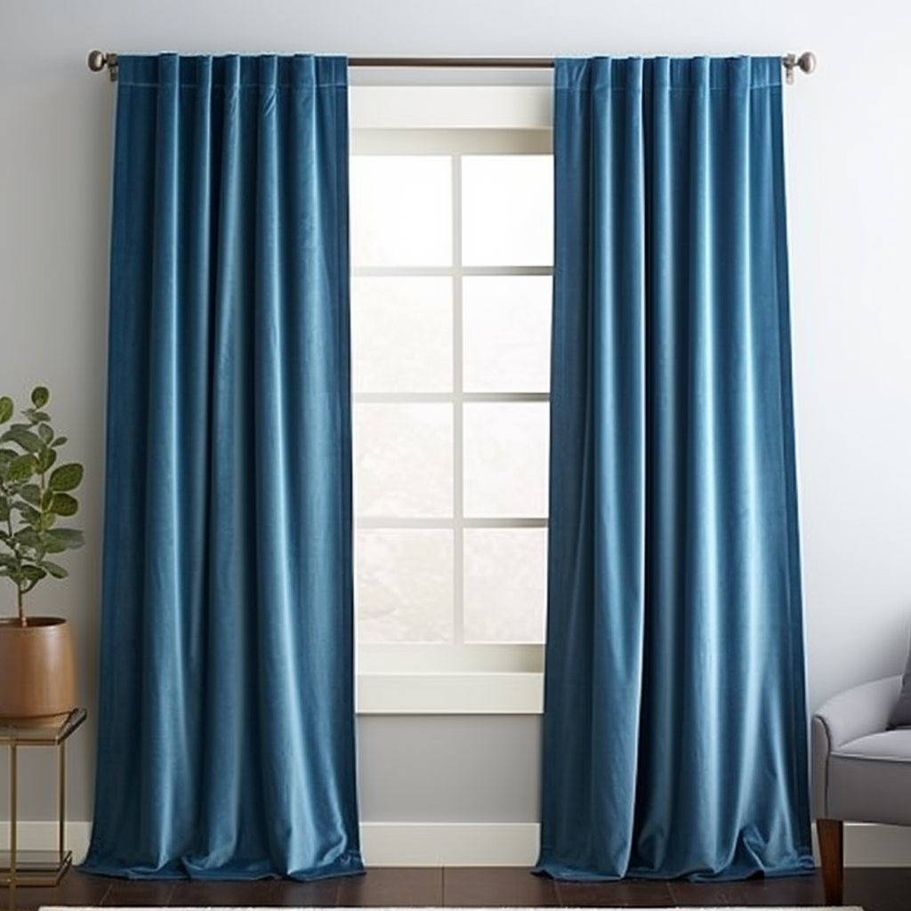 Steel Blue Velvet Blackout Back Tab Curtain - Custom Sizes and Colors