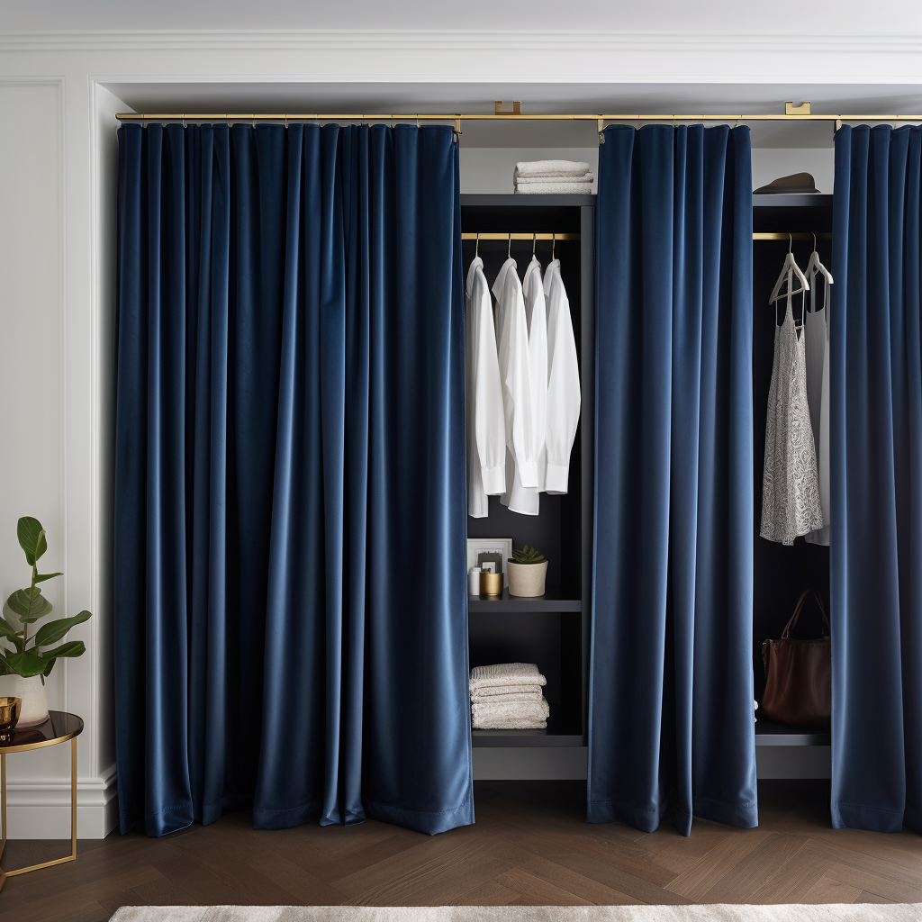 Steel Blue Velvet S-Fold Closet Curtains - Custom Width and Length