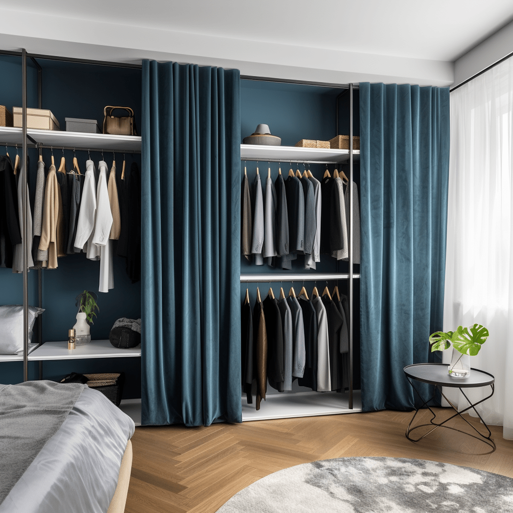 Tab Blue Back Steel Blue Velvet Back Tab Closet Curtains - Custom Sizes: 63