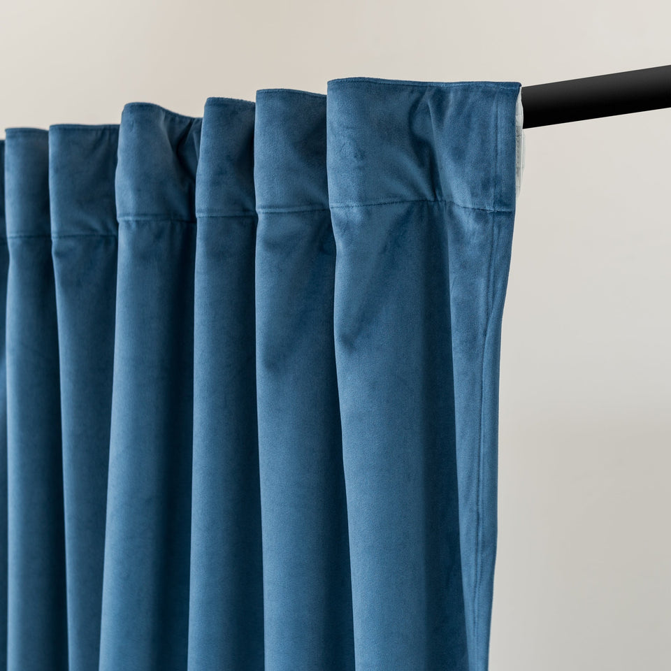 Tab Blue Back Steel Blue Velvet Back Tab Closet Curtains - Custom Sizes: 63