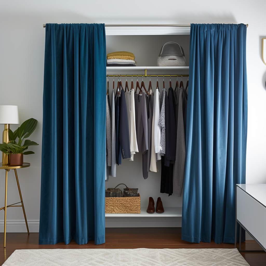 Steel Blue Velvet Rod Pocket Closet Curtains - Custom Width and Length