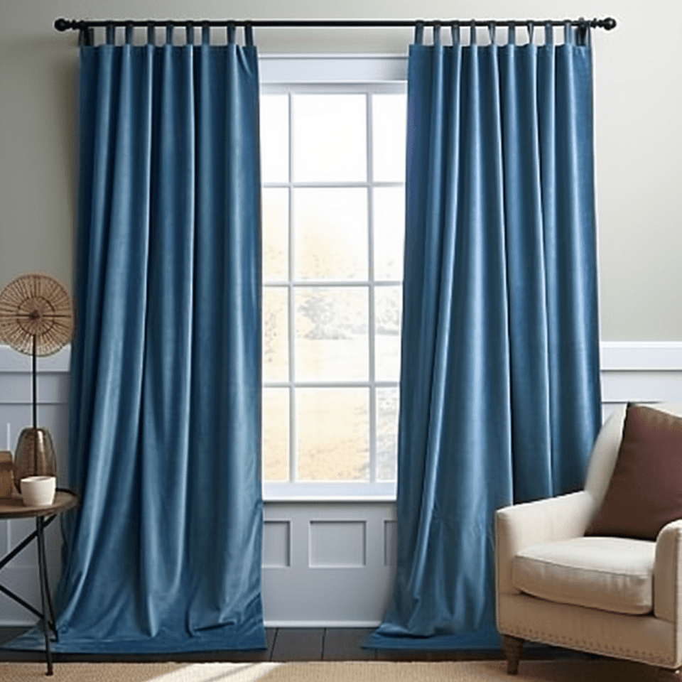 Heavy Steel Blue Velvet Tab Top Curtains – Custom Sizes: 63