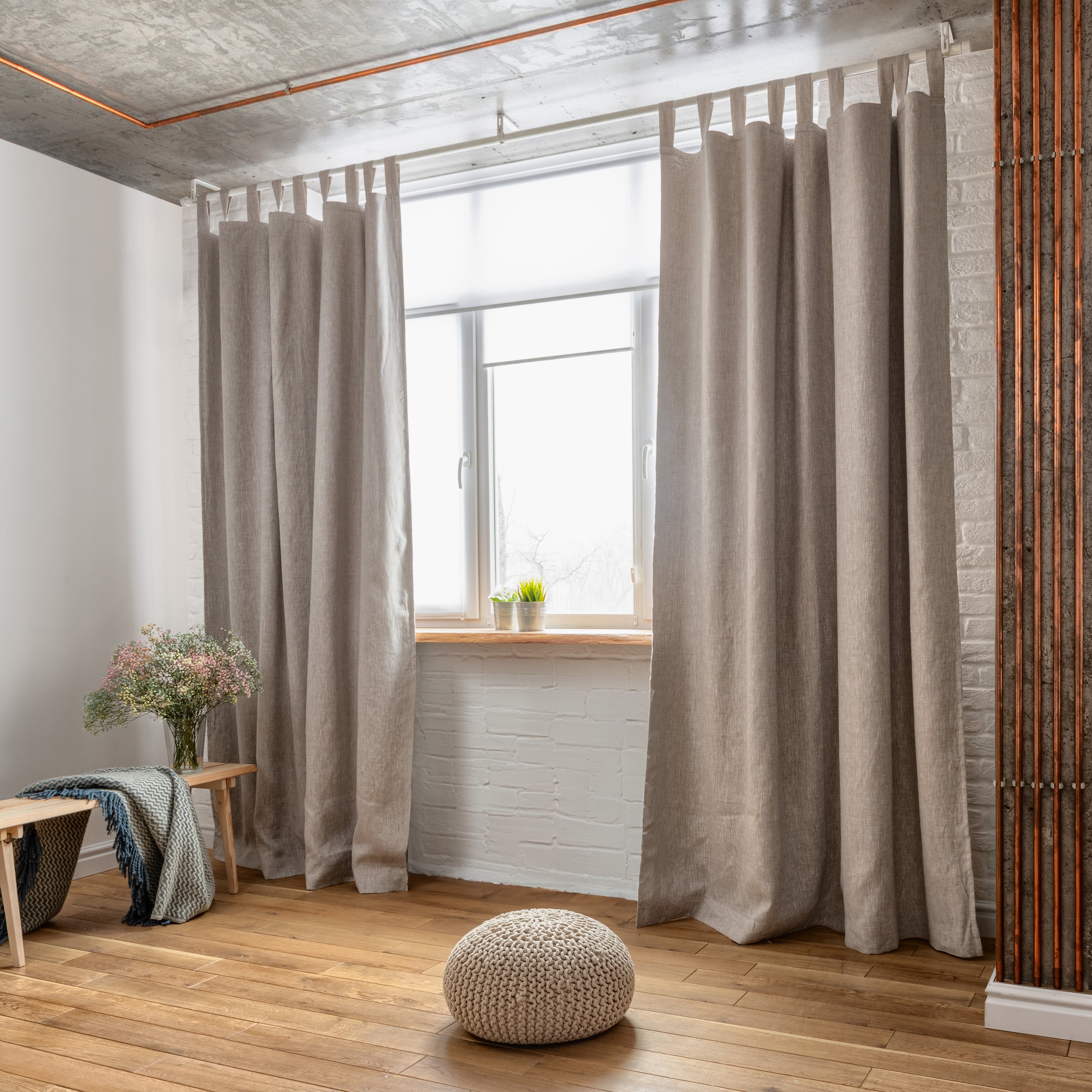 3H Linen Tab Top Curtain Panel - Thumbnail 3