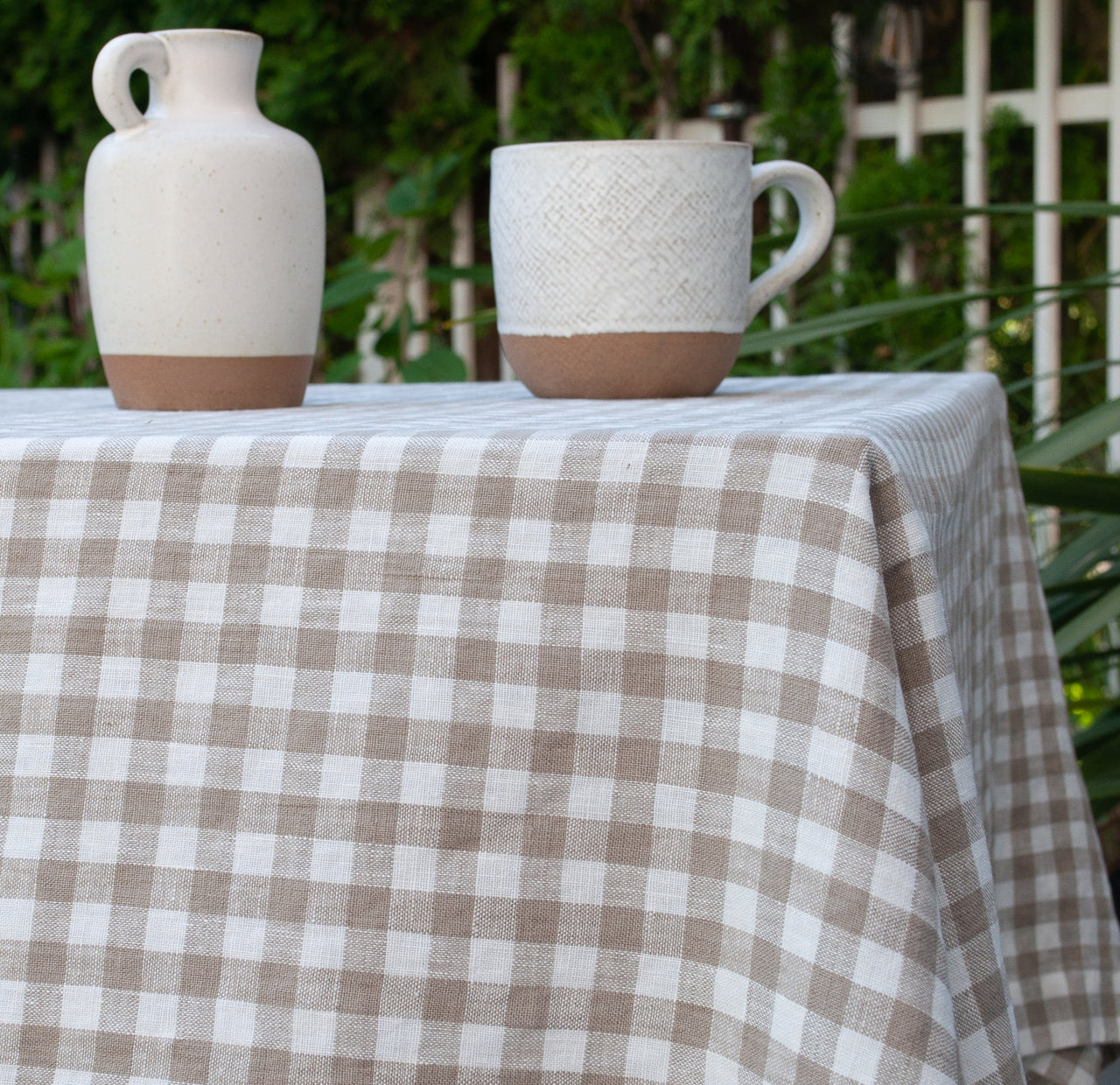 Natural Linen Plaid Tablecloth with Italian Vibe