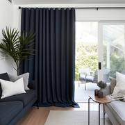 Thermal S-Fold Patio Sliding Door Linen Curtain - Total Blackout - Suitable for Rings and Hooks or Tracks - Custom Width, Length and Colors, Color: Royal Blue