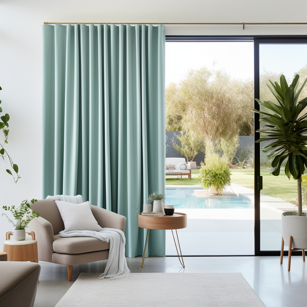 Thermal S-Fold Patio Sliding Door Linen Curtain - Total Blackout - Suitable for Rings and Hooks or Tracks - Custom Width, Length and Colors, Color: Aquamarine