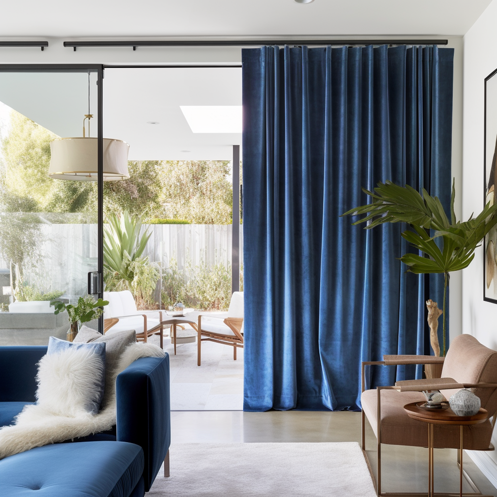 Thermal S-Fold Patio Sliding Door Velvet Curtain - Total Blackout - Suitable for Rings and Hooks or Tracks - Custom Width, Length and Colors. Color: Steel Blue