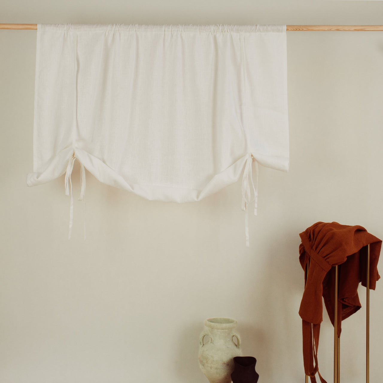 Tie Up Linen Curtain Valance - Kitchen Tie Up Cafe Curtain