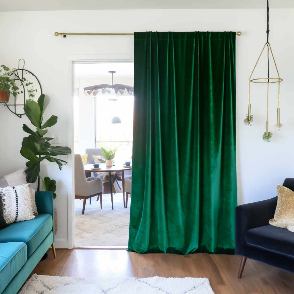Velvet Door Curtain Panel - Custom Color and Size, Color: Emerald Green