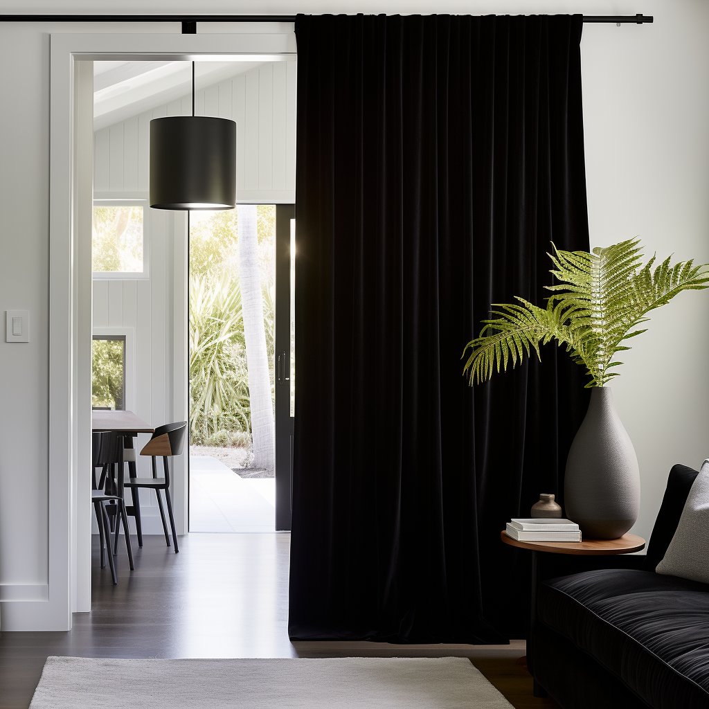 Velvet Door Curtain Panel - Custom Color and Size, Color: Black