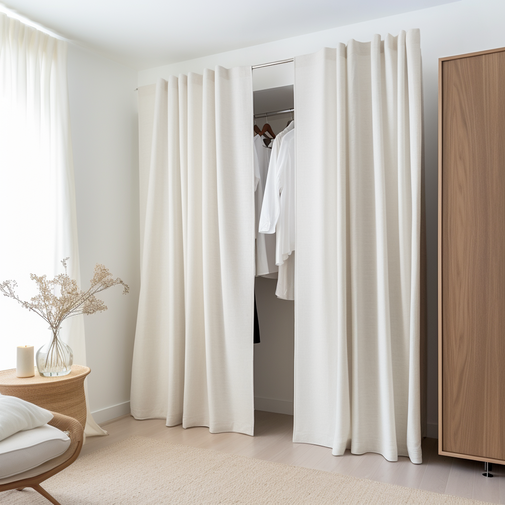 White Back Tabs Сloset Curtains with Blackout Lining - Natural Linen Fabric - Custom Width and Length - 25 Colors Available
