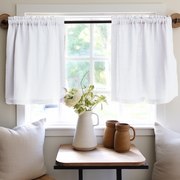 White Linen Cafe Curtains - Kitchen Linen Tier Curtains- Various Сolors