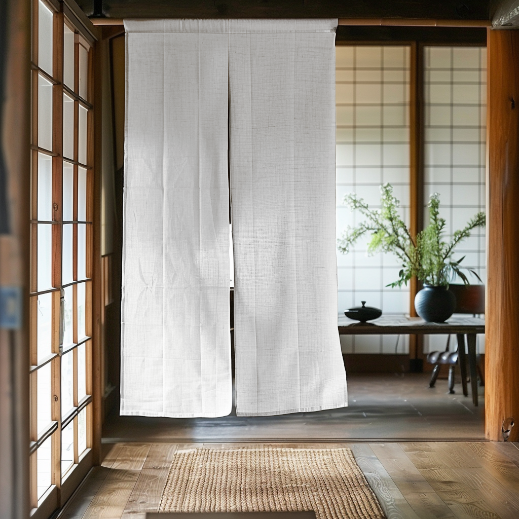White Linen Noren Curtain - Japanese Curtains - Noren Drapes - Door Curtain