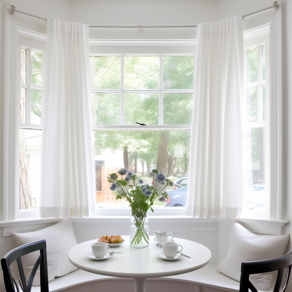 White Linen Short Bay Window Curtains - Custom Width and Length