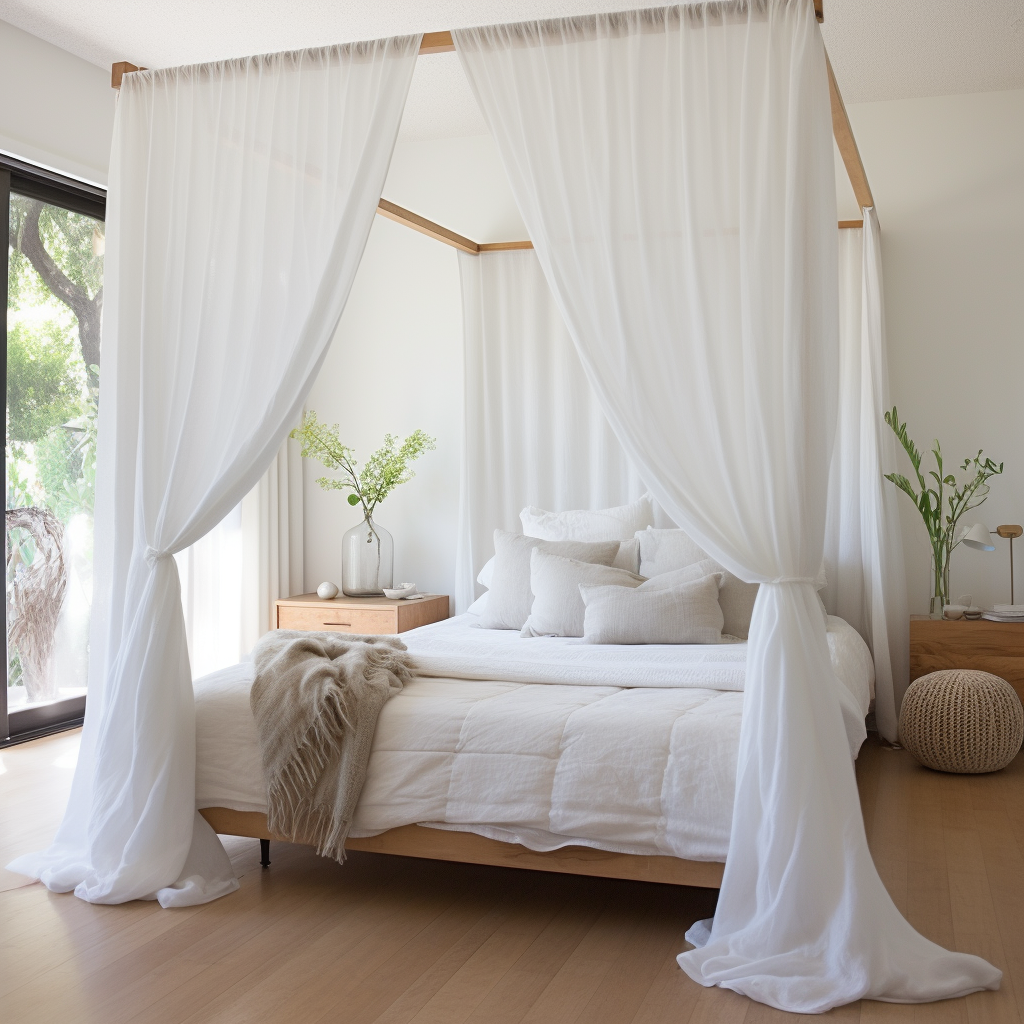 White Canopy Linen  Curtains - Natural Linen for Bedroom