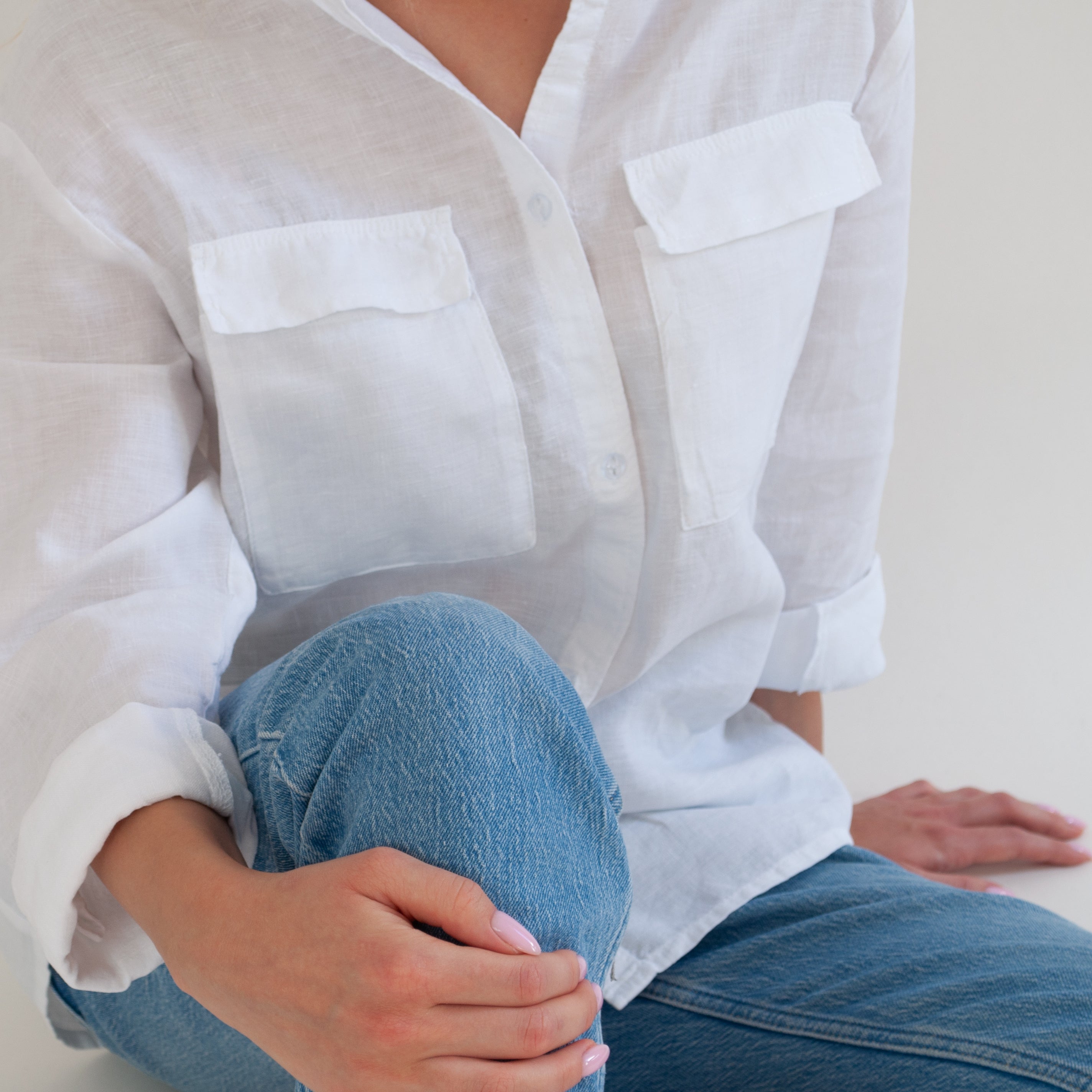 White linen button down 2024 shirt