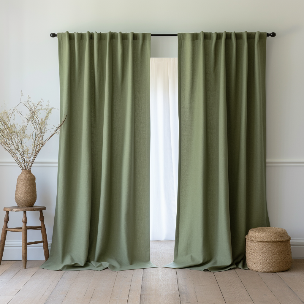 Sage Green Linen Back Tab Curtain Panel - Custom Width, Custom Length