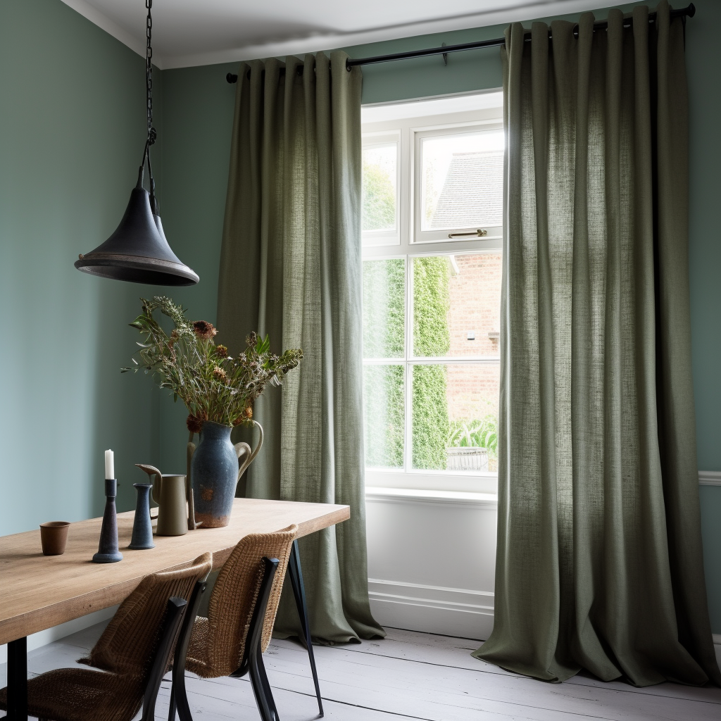 Sage Green Eyelet Linen Curtain Panel - Custom Width and Length Info