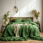 Linen Duvet Cover, Color: Forest Green