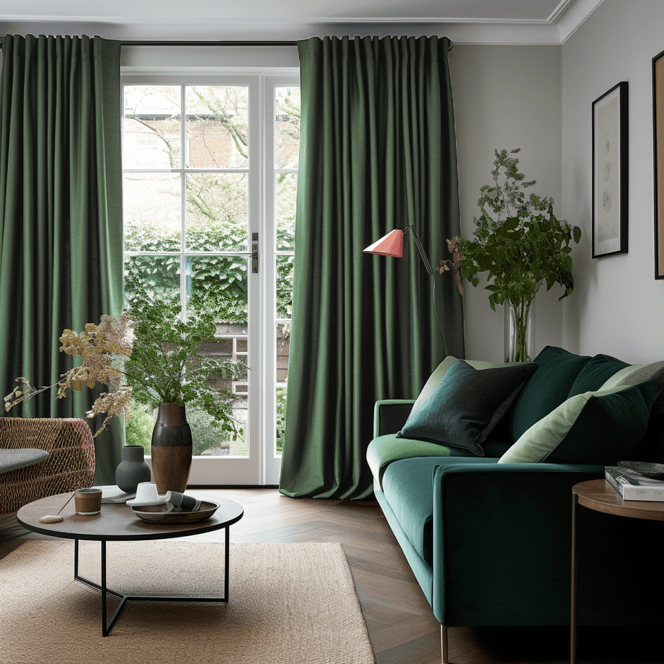 Green Soundproof Linen Curtains - Back Tabs - Custom Sizes: 3