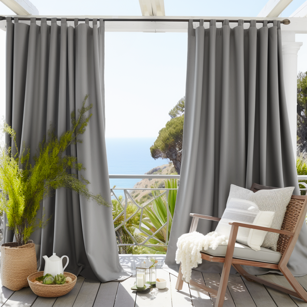 Grey Outdoor Curtains - Waterproof and Windproof - Different Headings and Custom Sizes, Heading: Velcro Tabs Top